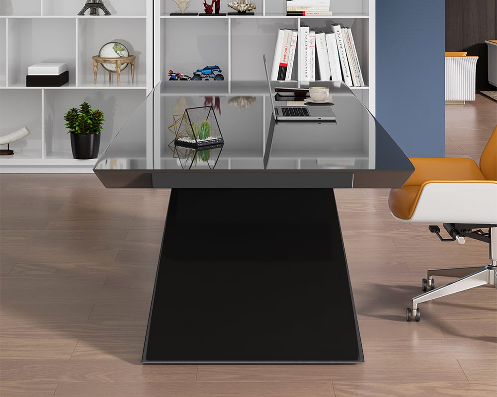 HMR Modern Computer Desk Rectangular Office Desk with Pedestal Base - Black, 71"