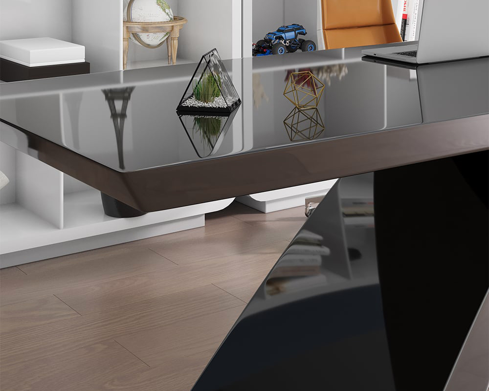 HMR Modern Computer Desk Rectangular Office Desk with Pedestal Base - Black, 71"
