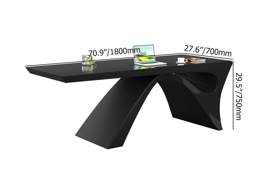 HMR Modern Computer Desk Rectangular Office Desk with Pedestal Base - Black, 71"