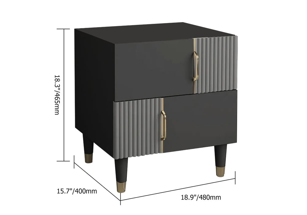 HMR - Modern Black & Gray Nightstand Bedroom Wooden Nightstand Bedside Table with 2 Drawers