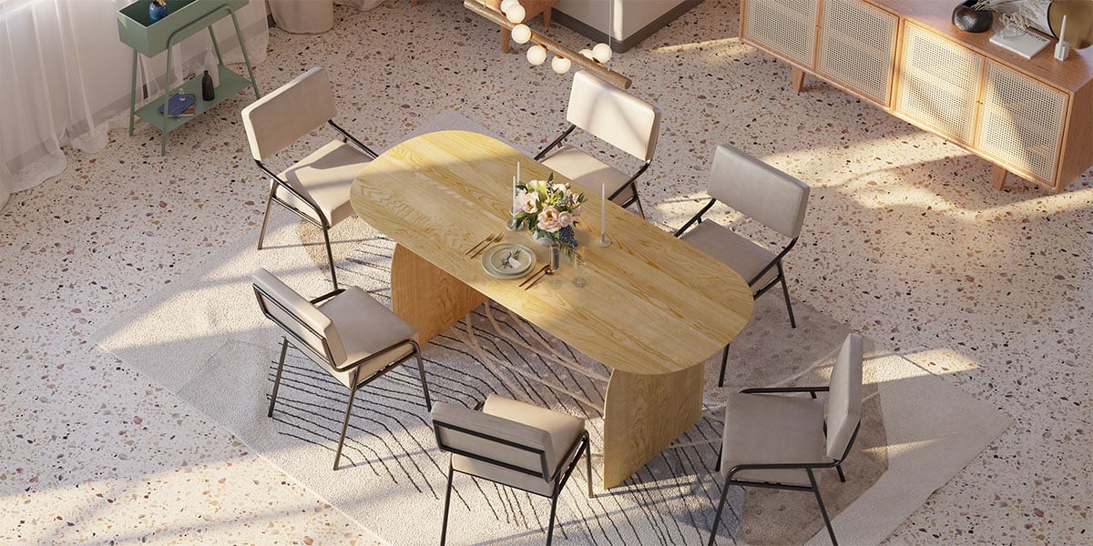 HMR Tintica Series Japandi Style Oval Wood Dining Table - Natural, 59" (Seats 4 People)
