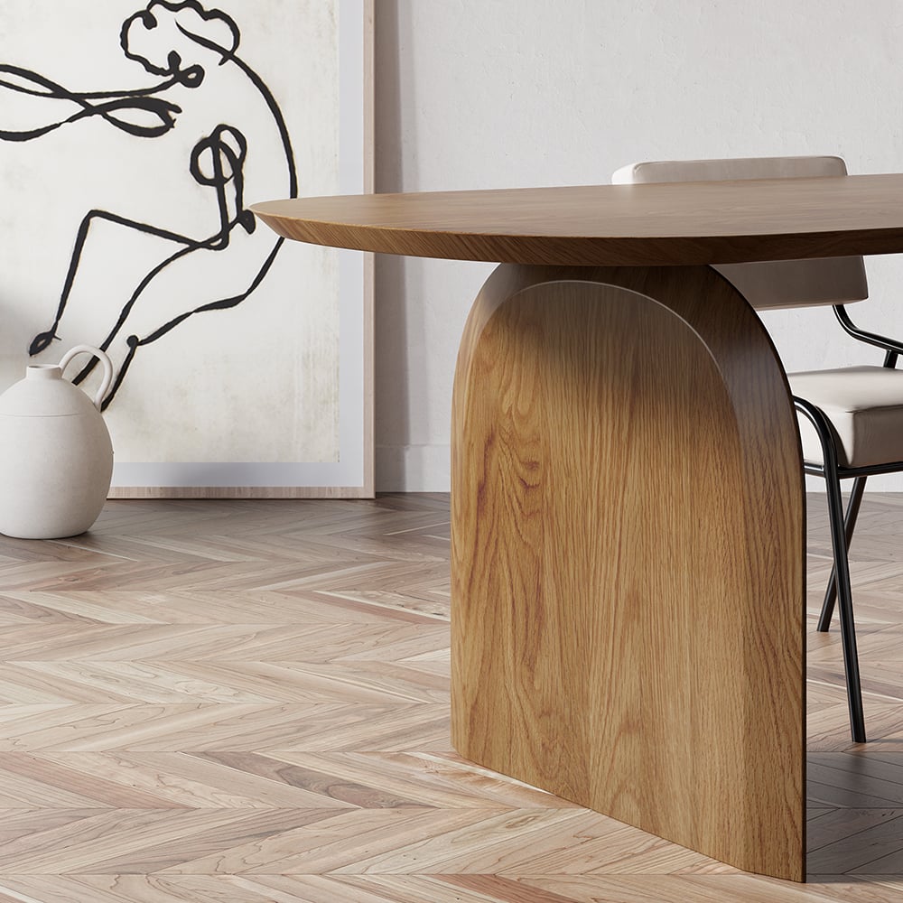 HMR Tintica Series Japandi Style Oval Wood Dining Table - Walnut, 70.9" (Seats 4-6 People)