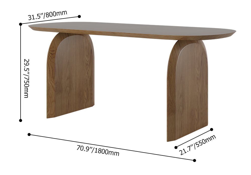 HMR Tintica Series Japandi Style Oval Wood Dining Table - Walnut, 70.9" (Seats 4-6 People)