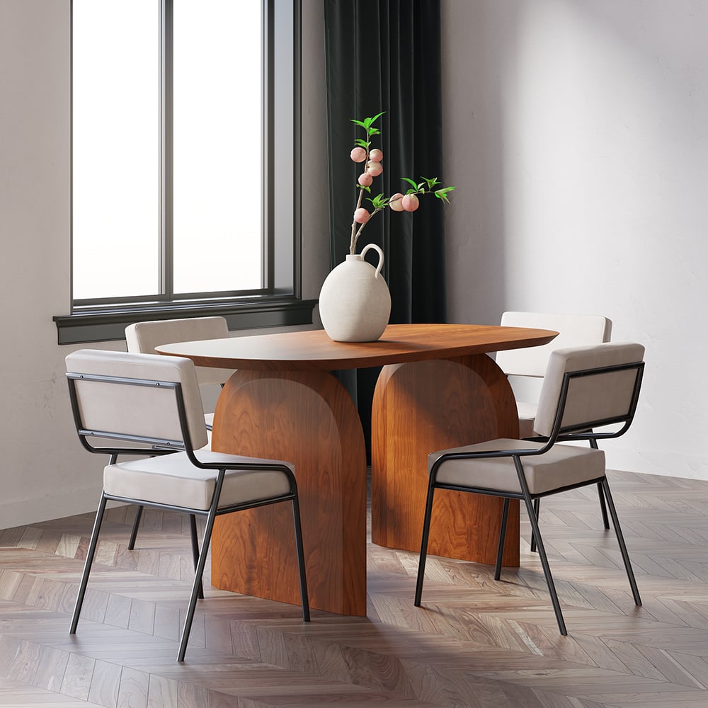 HMR Tintica Series Japandi Style Oval Wood Dining Table - Cherry, 70.9" (Seats 4-6 People)