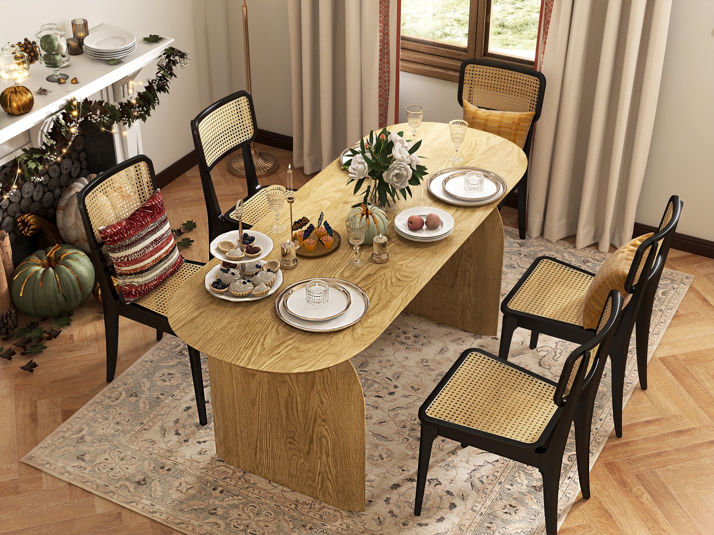 HMR - Tintica Series Japandi Style Oval Wood Dining Table