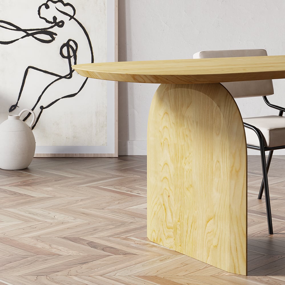 HMR Tintica Series Japandi Style Oval Wood Dining Table - Natural, 78.7" (Seats 6-8 People)
