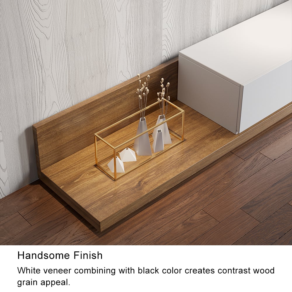 HMR Extendable Floor TV Stand with 3 Drawers (71"-120") - White & Walnut