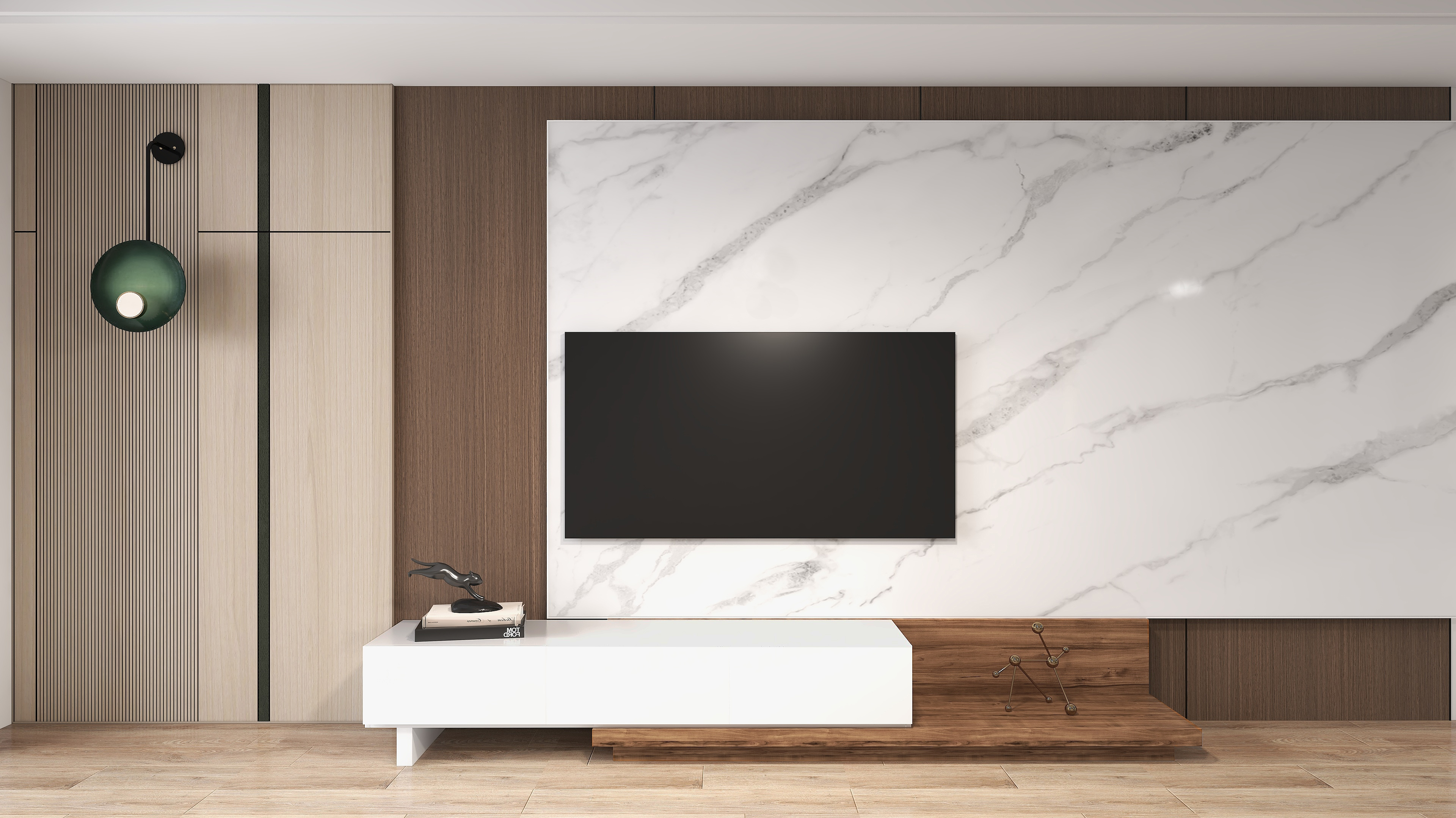 HMR Extendable Floor TV Stand with 3 Drawers (71"-120") - White & Walnut