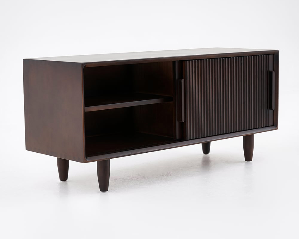 HMR - 39.4" Modern Wooden Storage Bench with Storage Sliding Doors Shelf Pine Wood