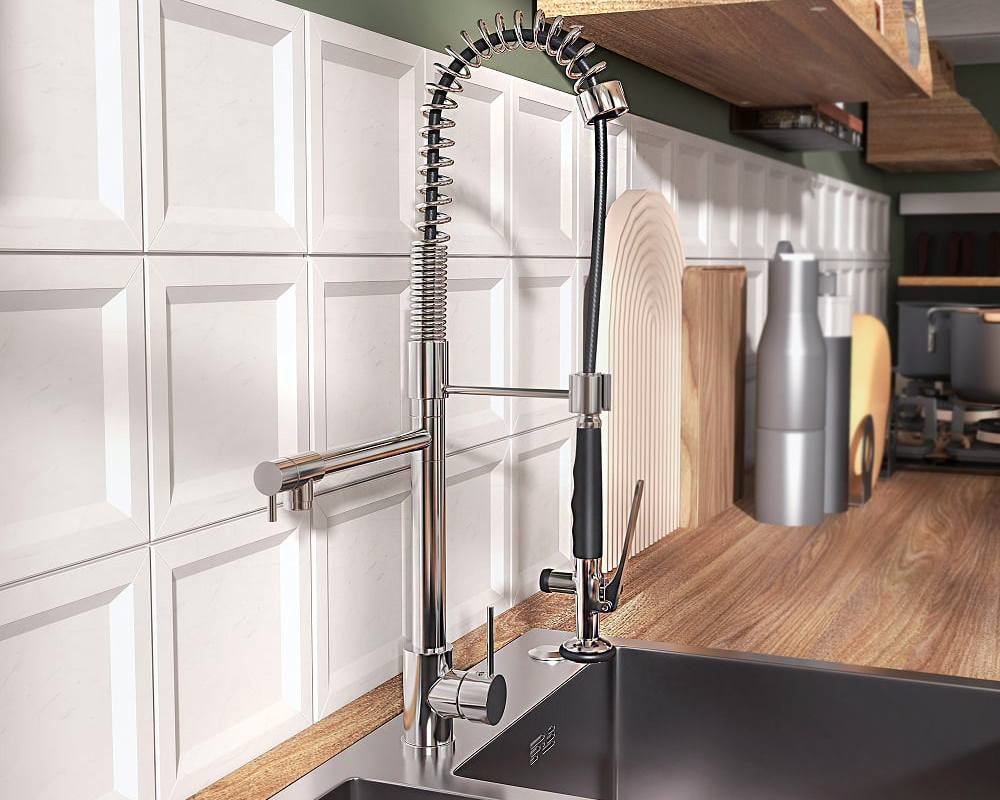 HMR Commercial Pull Down Sprayer Kitchen Sink Faucet with Deck Plate - Chrome