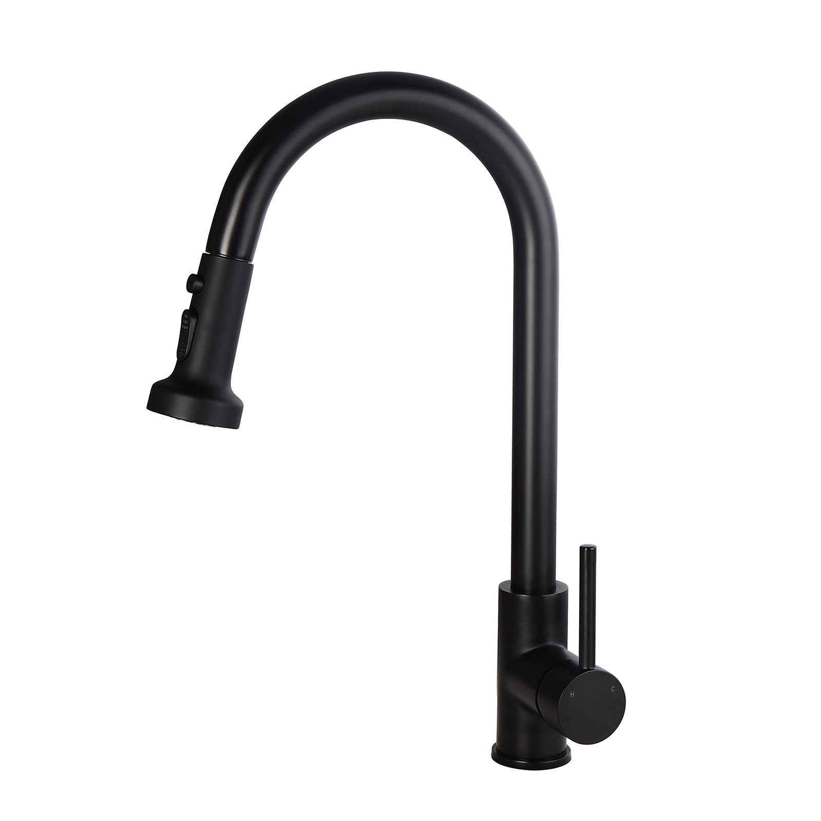 HMR - Commercial 3-Function Pull Down Kitchen Sink Faucet with Deck Plate in Black