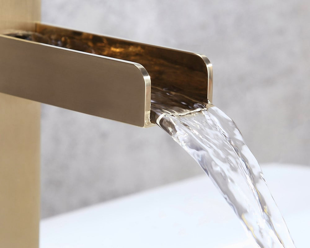 HMR Modern Single Handle 1-Hole Waterfall Bathroom Sink Faucet - Brushed Gold