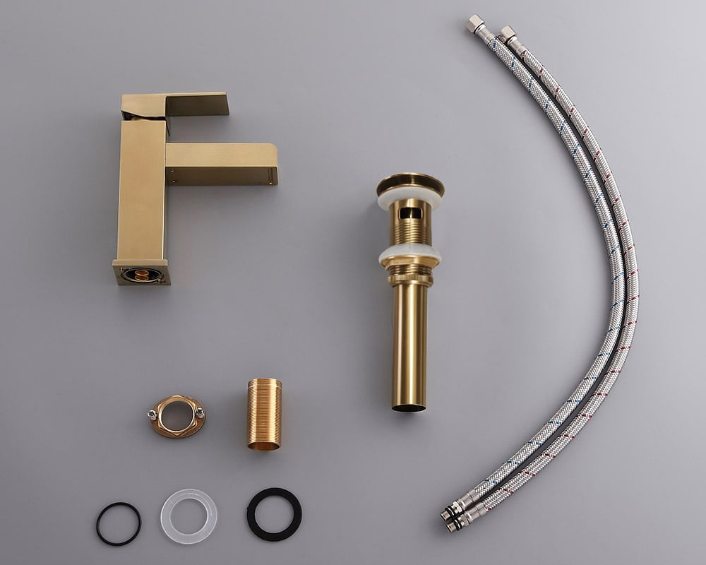 HMR Modern Single Handle 1-Hole Waterfall Bathroom Sink Faucet - Brushed Gold