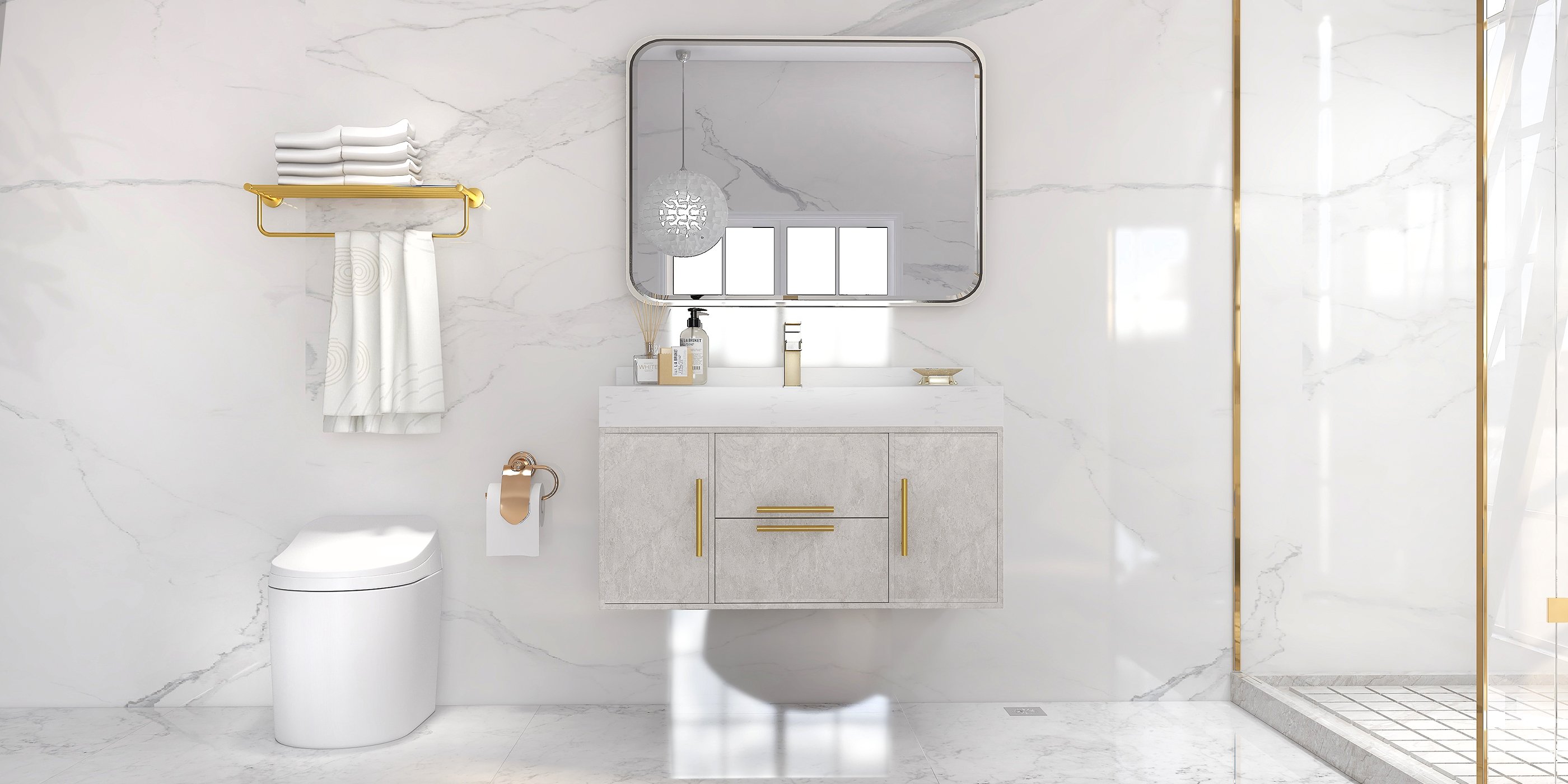 HMR Modern Single Handle 1-Hole Waterfall Bathroom Sink Faucet - Brushed Gold