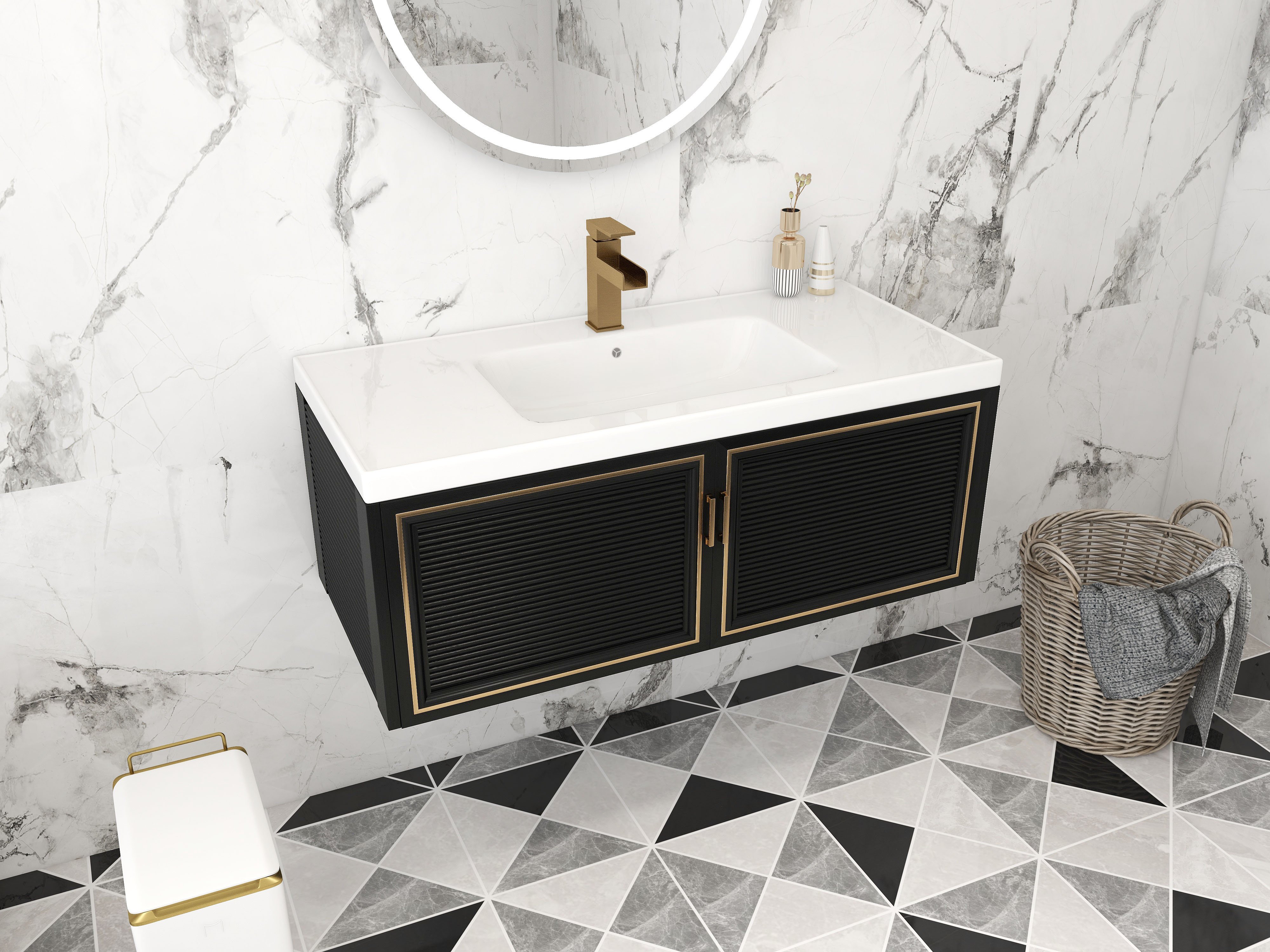 HMR Modern Single Handle 1-Hole Waterfall Bathroom Sink Faucet - Brushed Gold