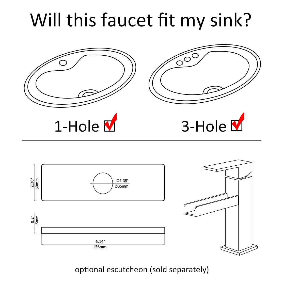 HMR - Modern Single Handle 1-Hole Waterfall Bathroom Sink Faucet