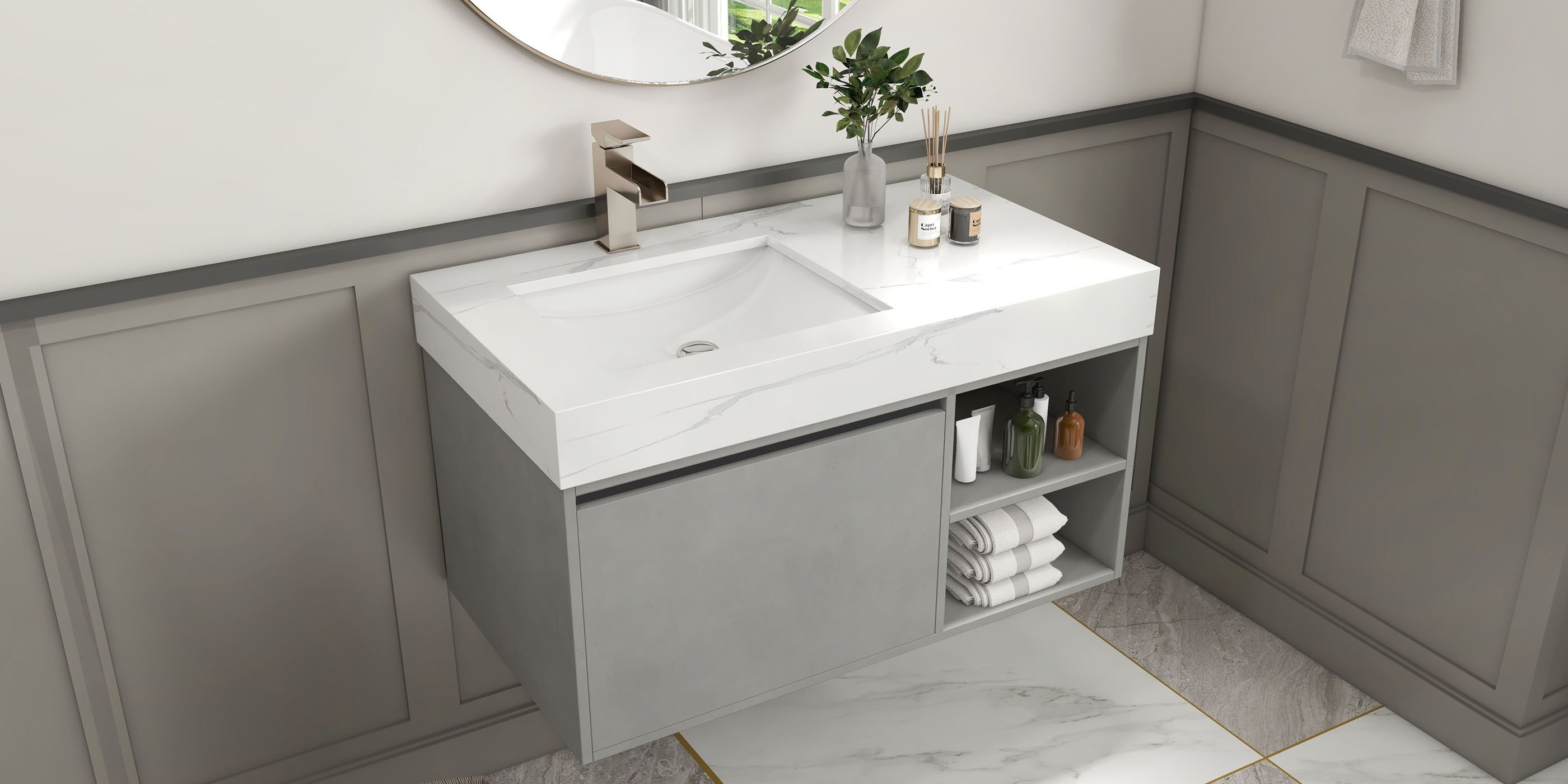 HMR - Modern Single Handle 1-Hole Waterfall Bathroom Sink Faucet