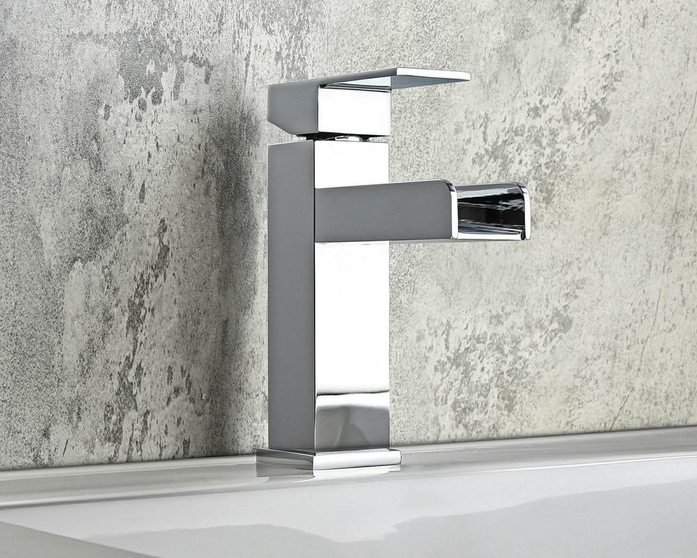 HMR Modern Single Handle 1-Hole Waterfall Bathroom Sink Faucet - Brushed Chrome