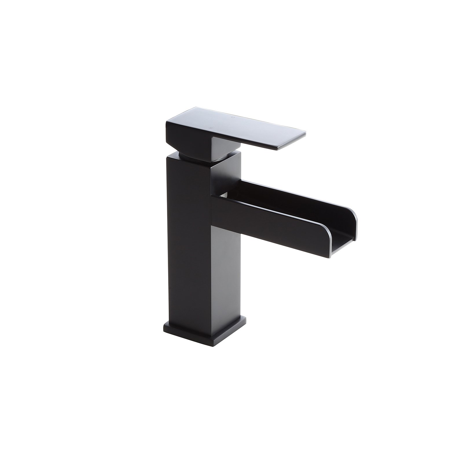 HMR Modern Single Handle 1-Hole Waterfall Bathroom Sink Faucet - Matte Black