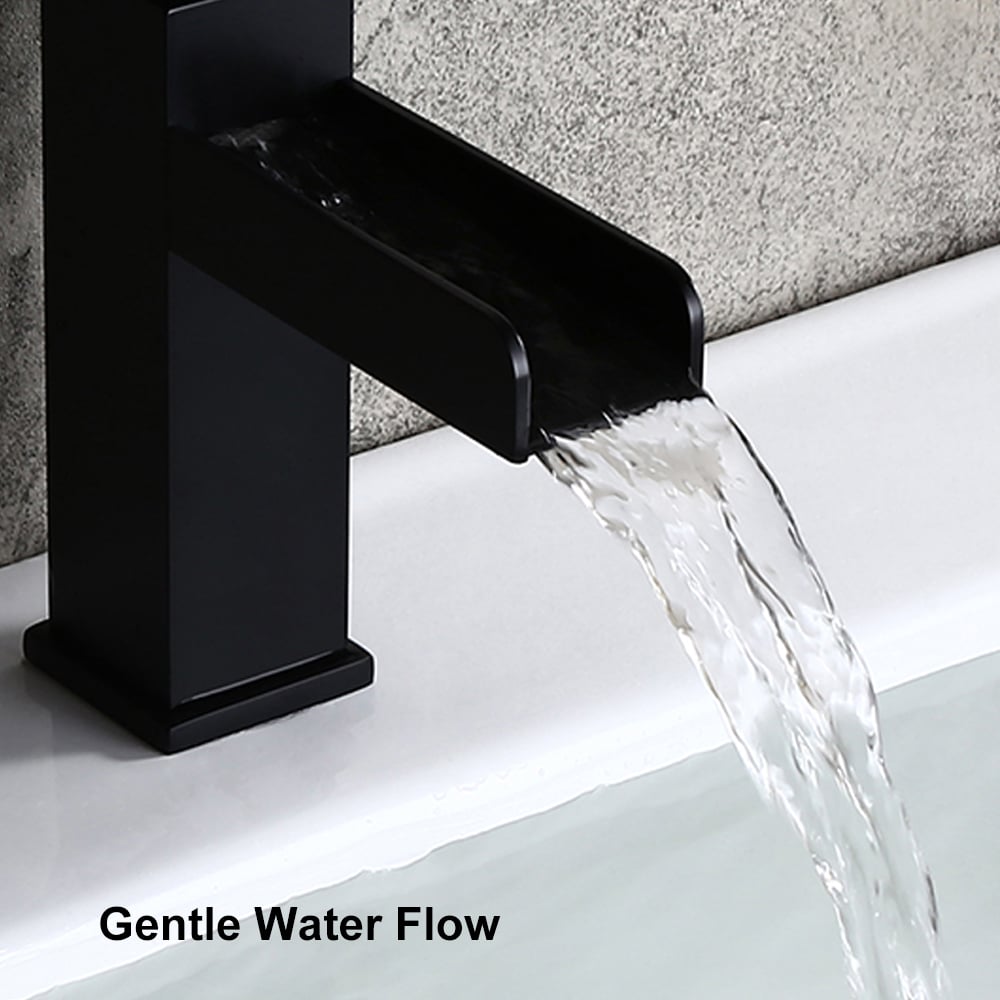 HMR Modern Single Handle 1-Hole Waterfall Bathroom Sink Faucet - Matte Black