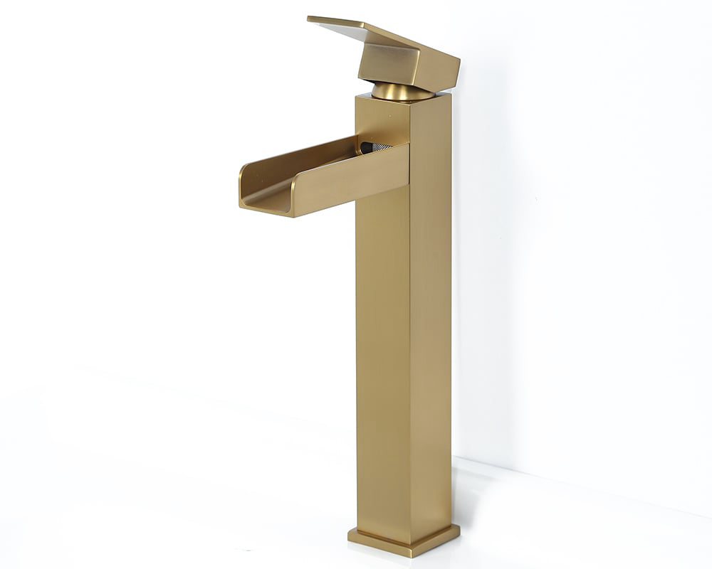 HMR Modern Waterfall Bathroom Vessel Sink Faucet - Brushed Gold