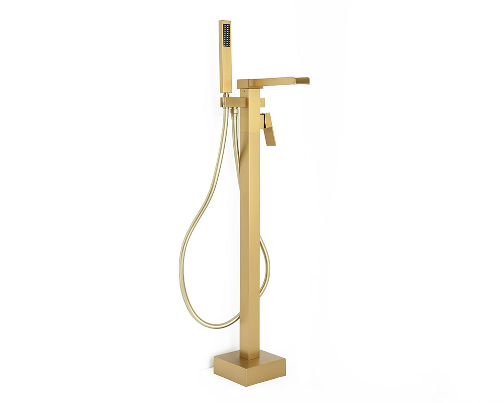 HMR Modern Waterfall Bathroom Tub Faucet with Handheld Spray - Brushed Gold