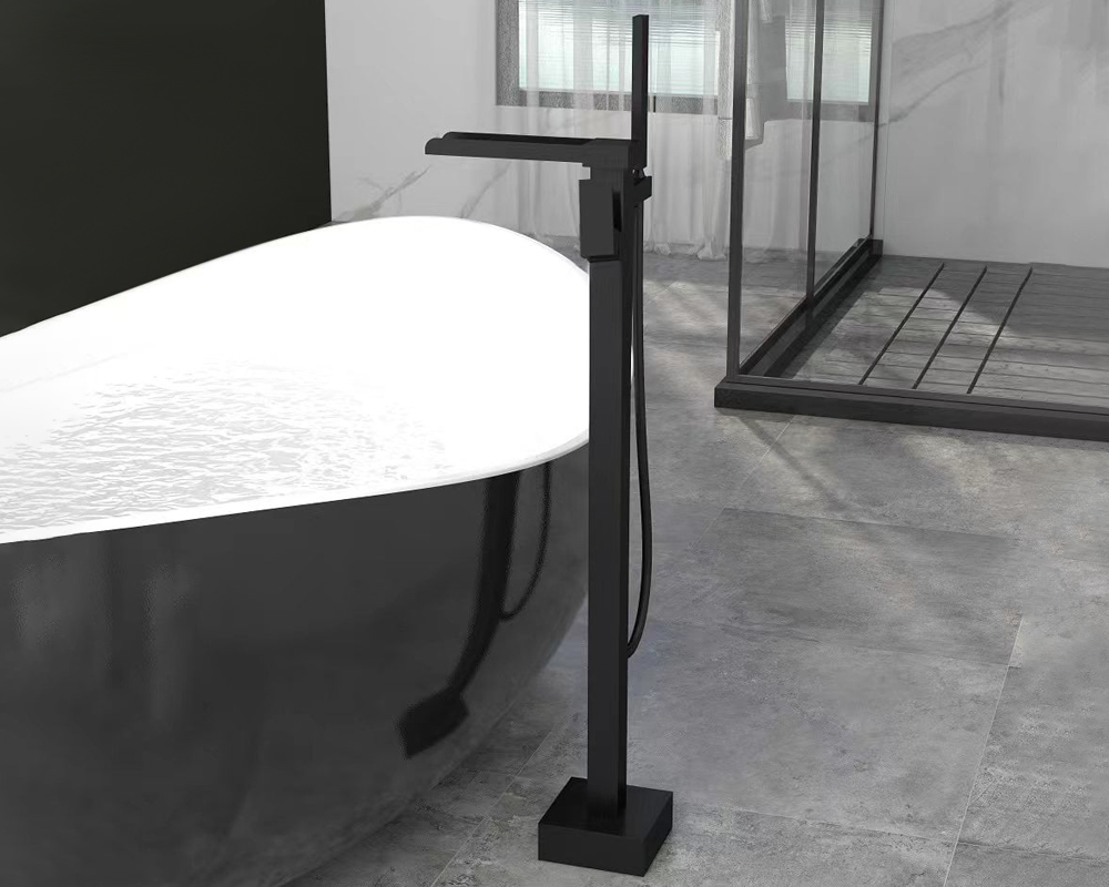 HMR Modern Waterfall Bathroom Tub Faucet with Handheld Spray - Matte Black