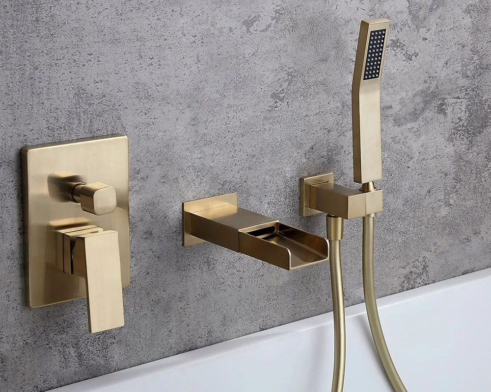 HMR - Modern Waterfall Wall-Mount Bathtub Faucet with Handshower