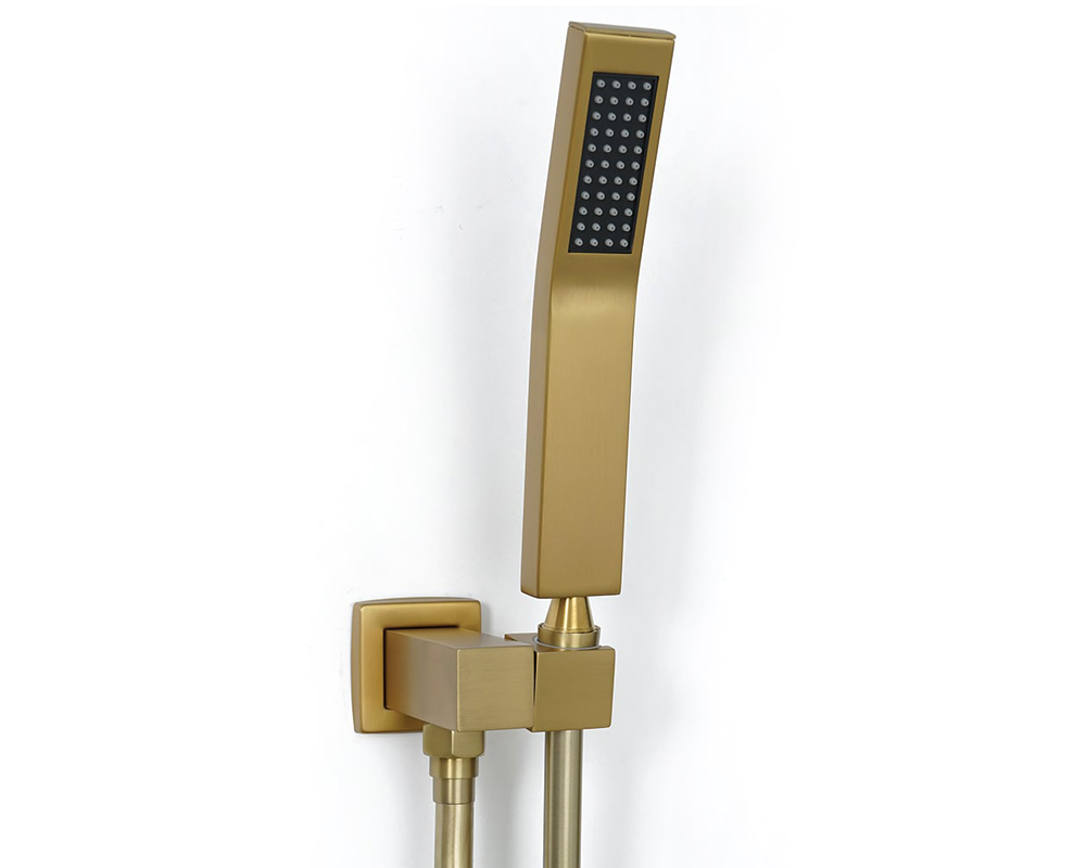 HMR Modern Waterfall Wall-Mount Bathtub Faucet with Handshower - Brushed Gold