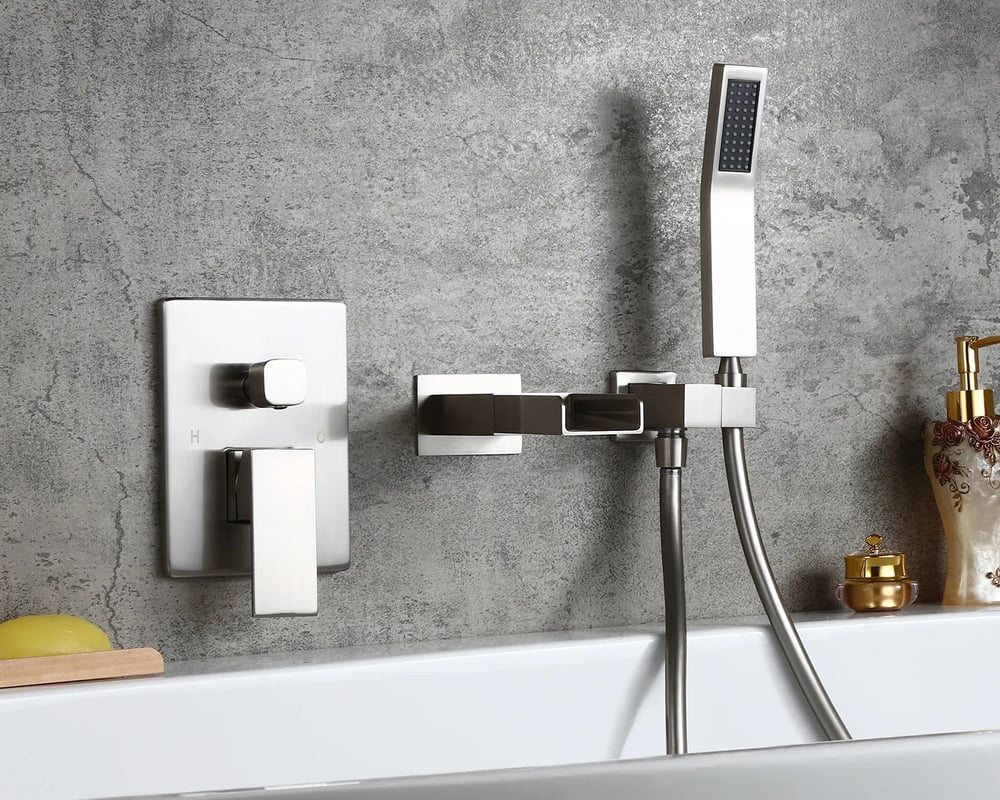HMR - Modern Waterfall Wall-Mount Bathtub Faucet with Handshower