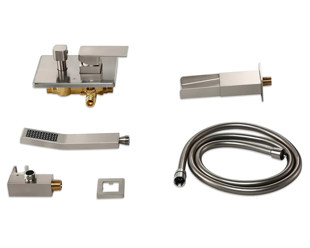 HMR Modern Waterfall Wall-Mount Bathtub Faucet with Handshower - Brushed Nickel