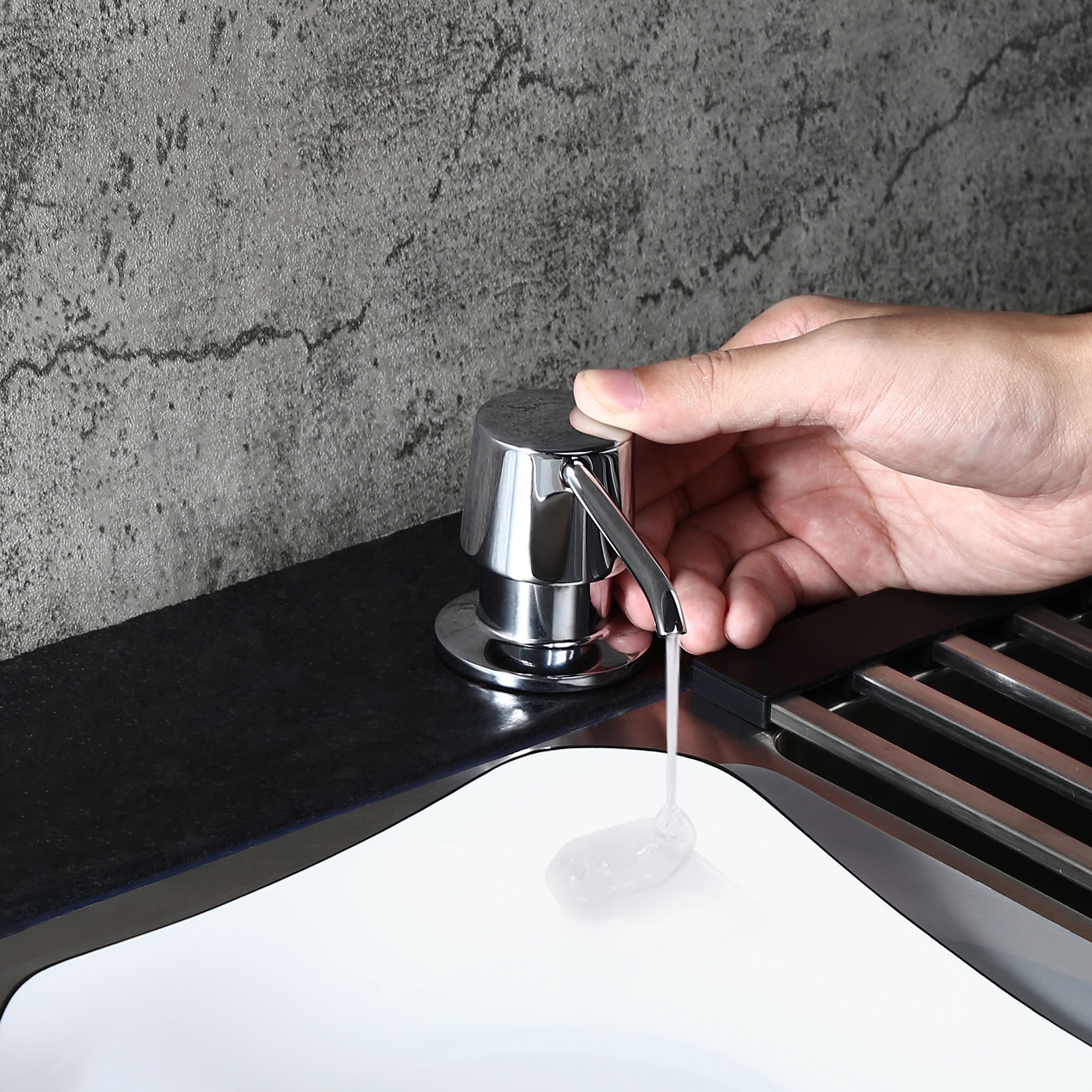 HMR - Modern Deck-Mount Soap Dispenser with Self-Priming Pump in Polished Chrome