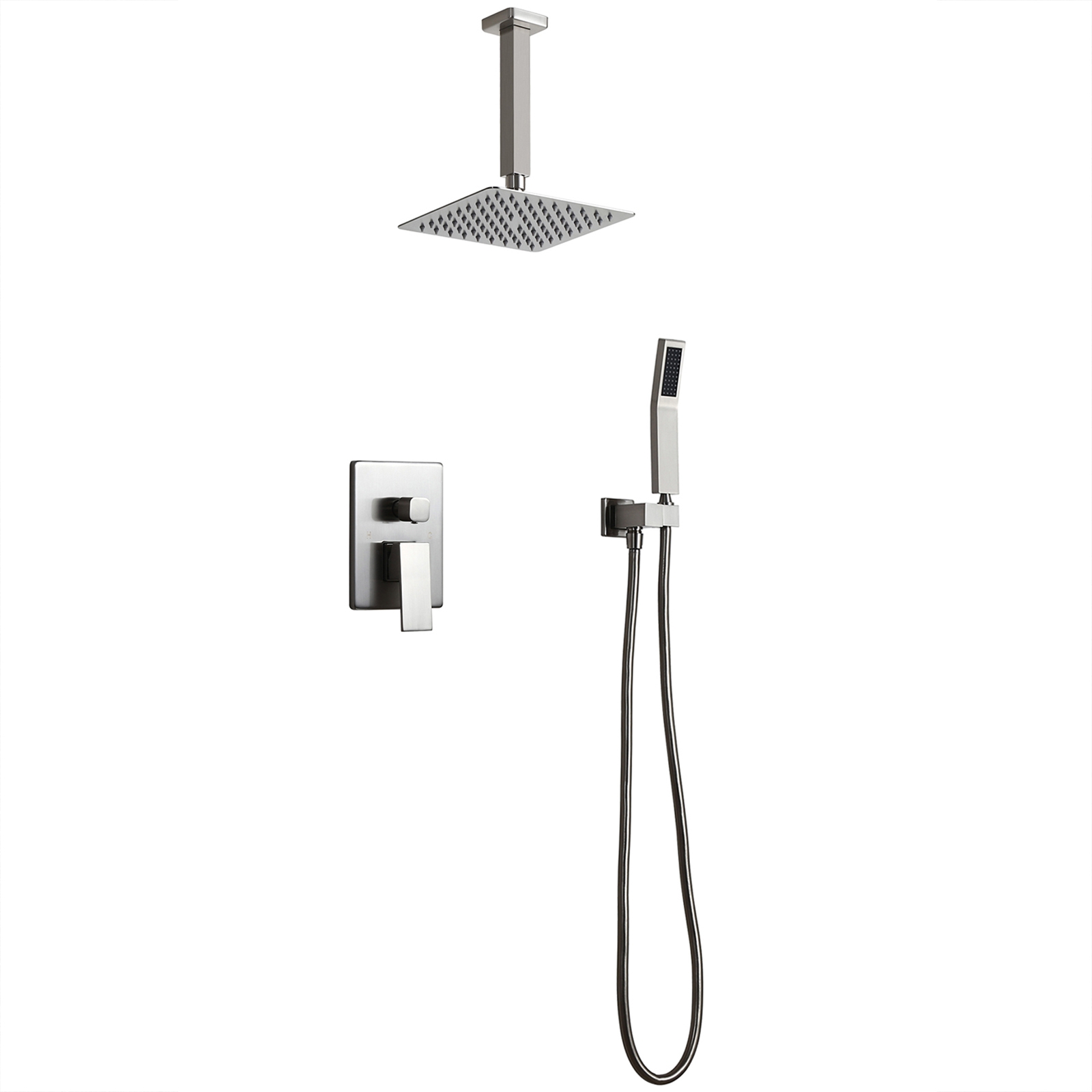 HMR - Ceiling Mount Shower System with Pressure Balance Valve and Trim in 12", Brushed Nickel