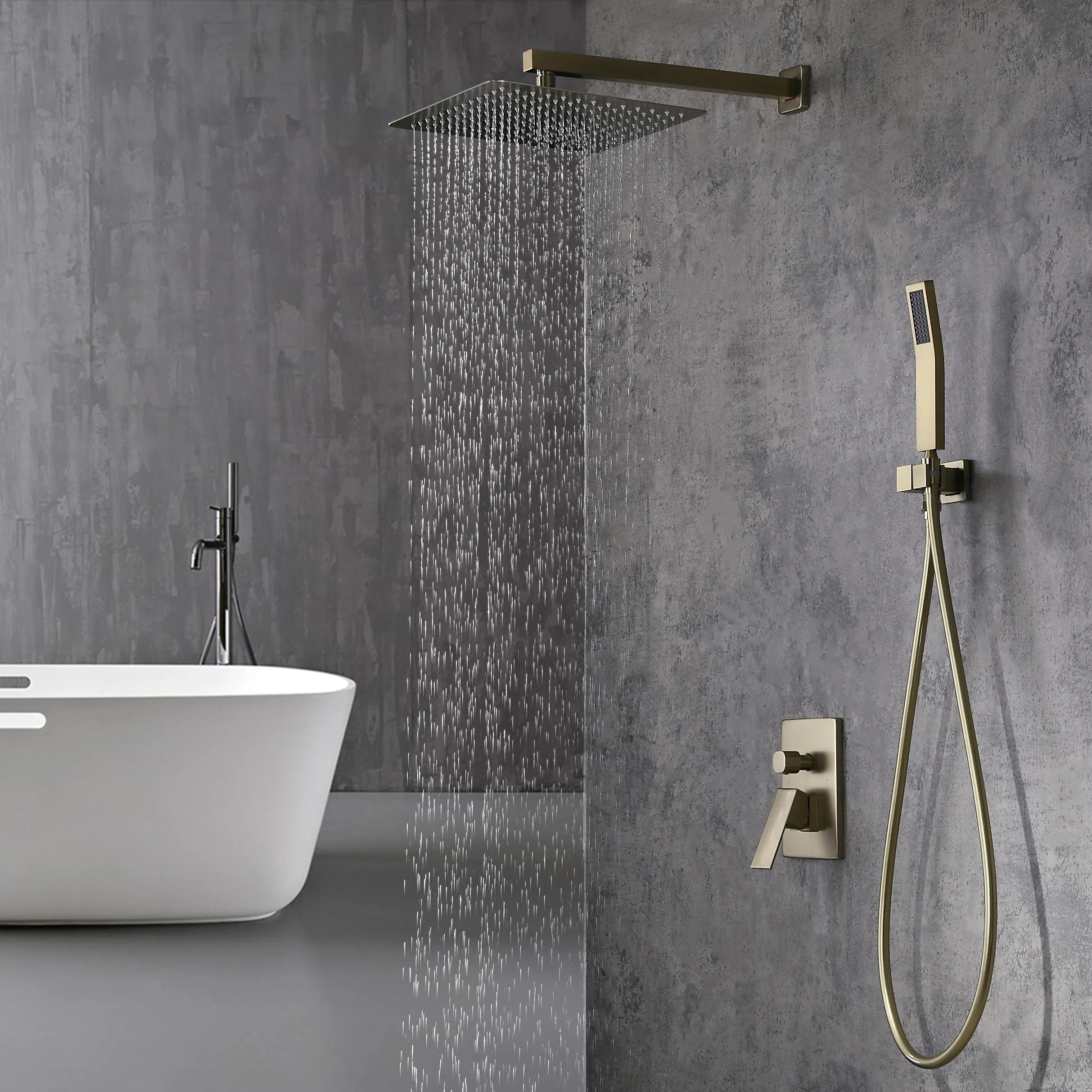 HMR - Wall Mounted Shower System with Handheld Pressure Balance Valve in 12"