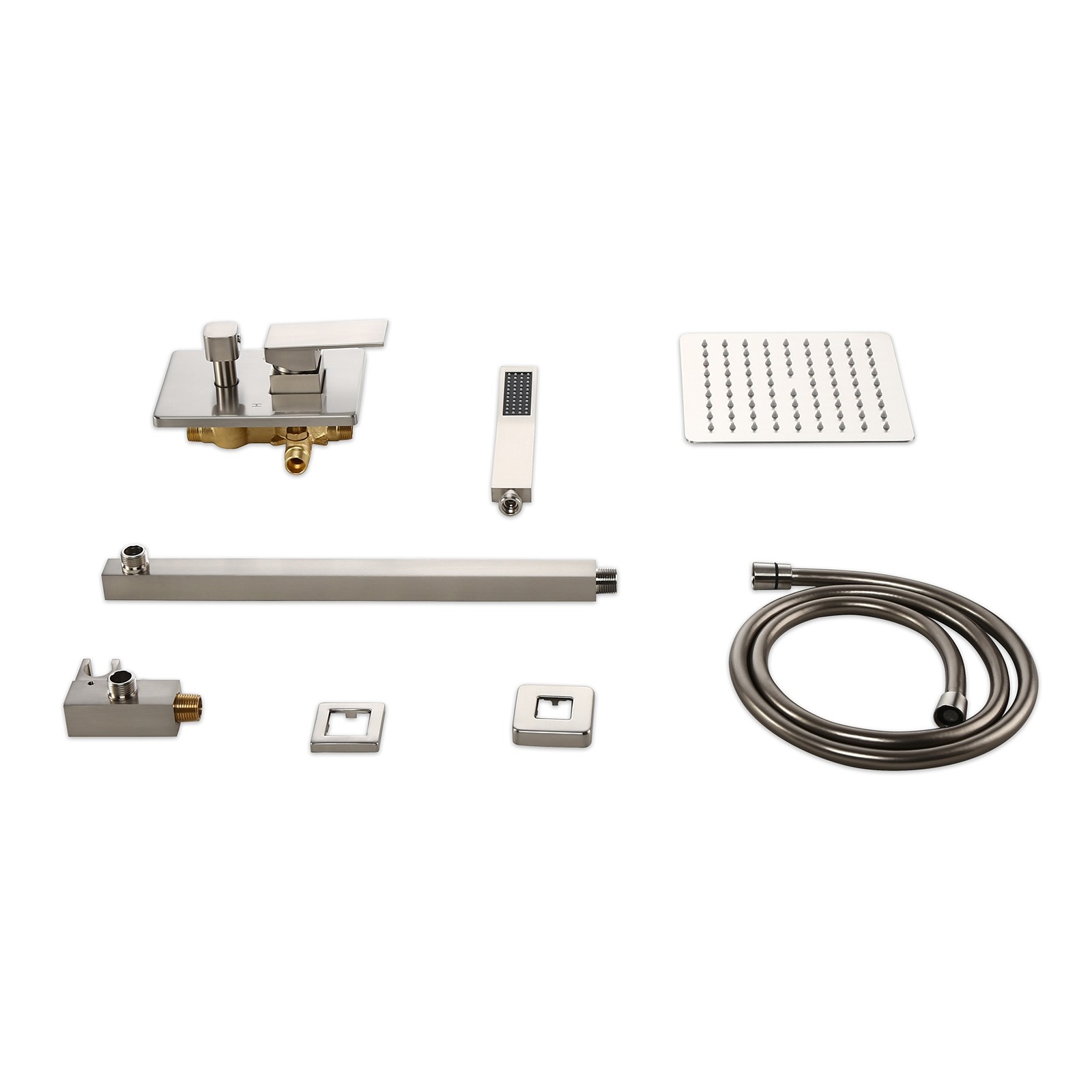 HMR Modern 10" Wall Mounted Shower System with Handheld Shower Pressure Balance Valve - Brushed Nickel