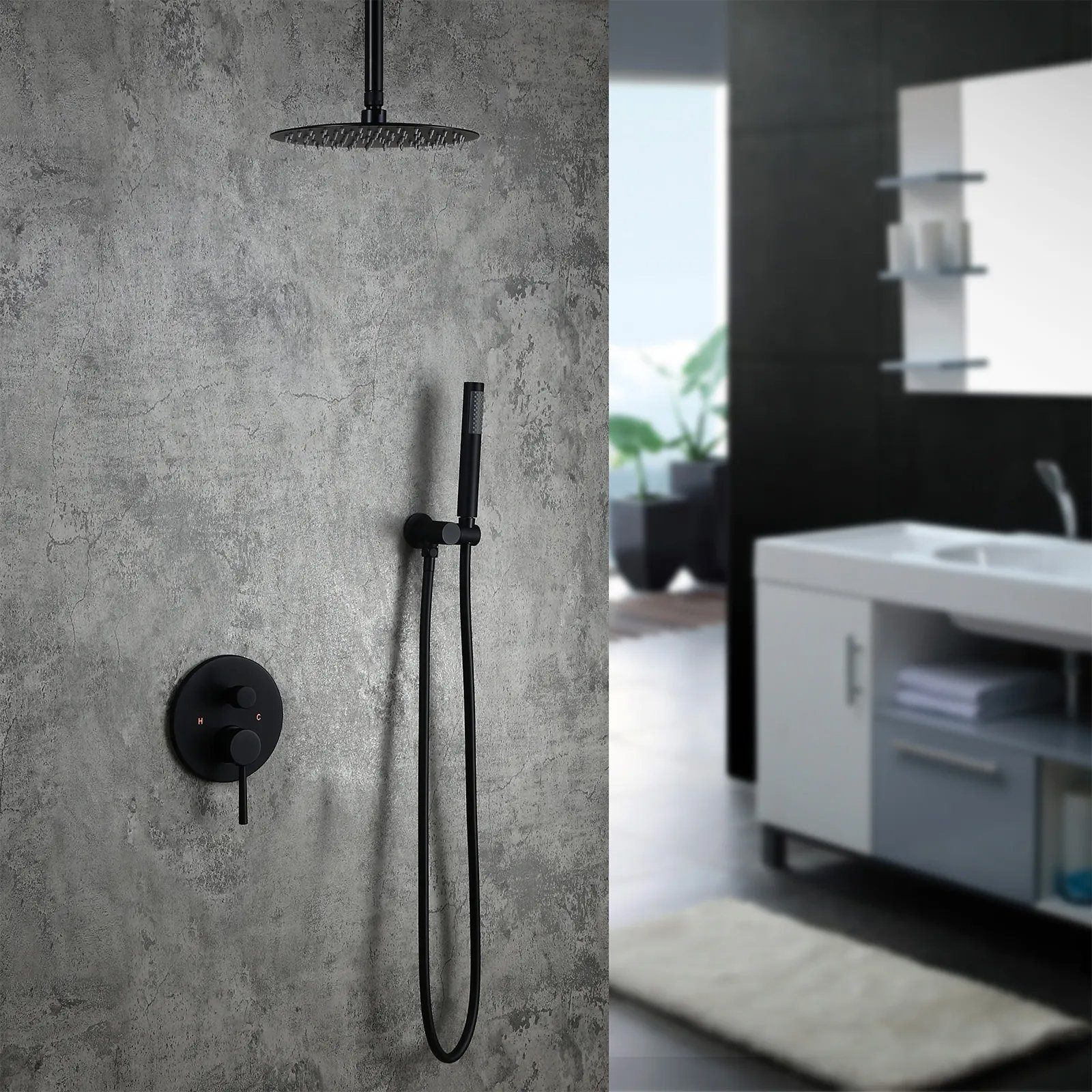 HMR Round 12" Head Shower Combo System with Handheld Shower - Matte Black