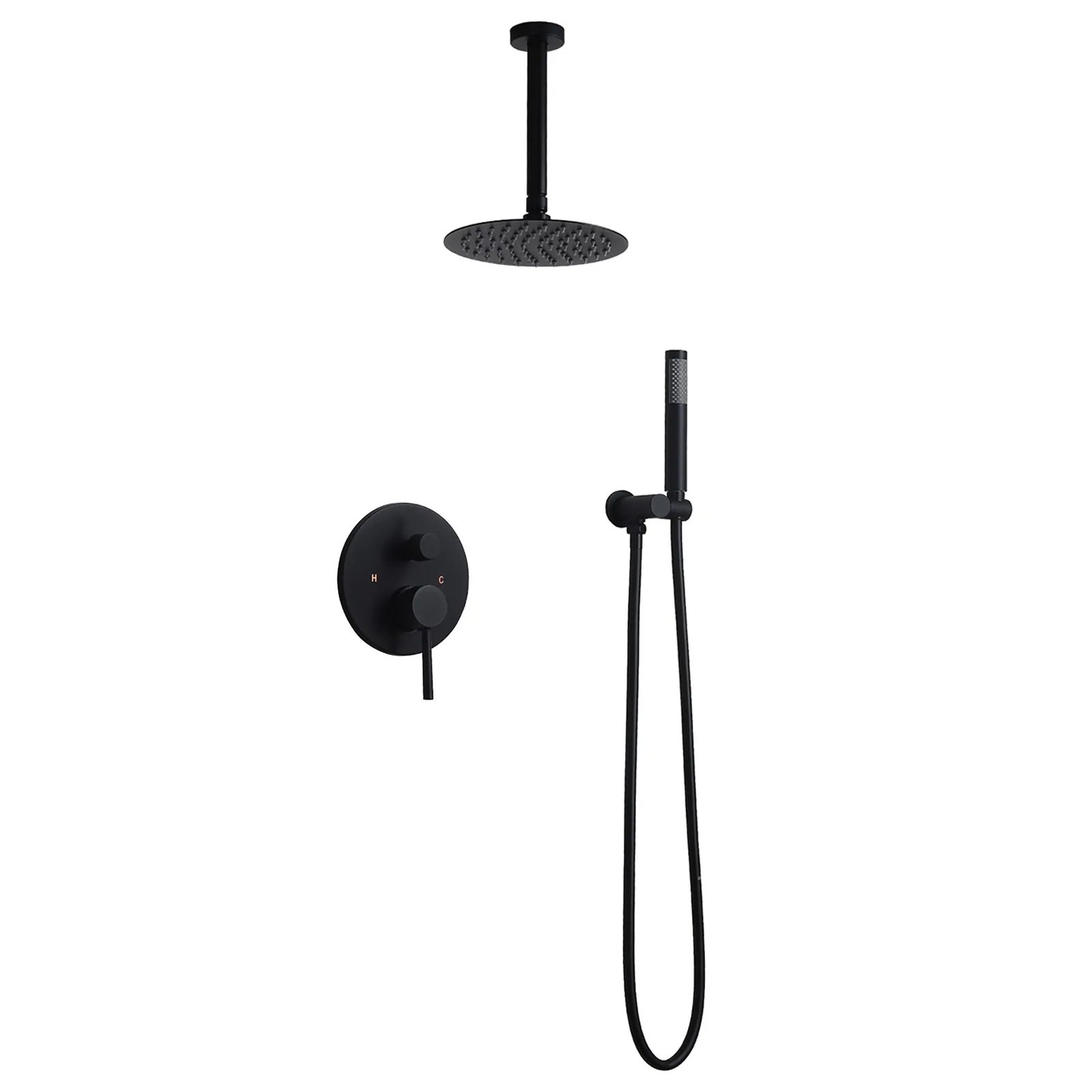 HMR Round 12" Head Shower Combo System with Handheld Shower - Matte Black