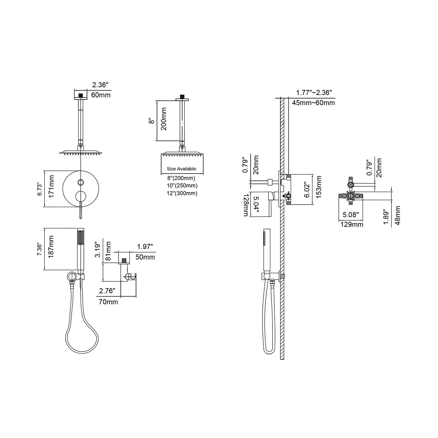 HMR Round 12" Head Shower Combo System with Handheld Shower - Matte Black