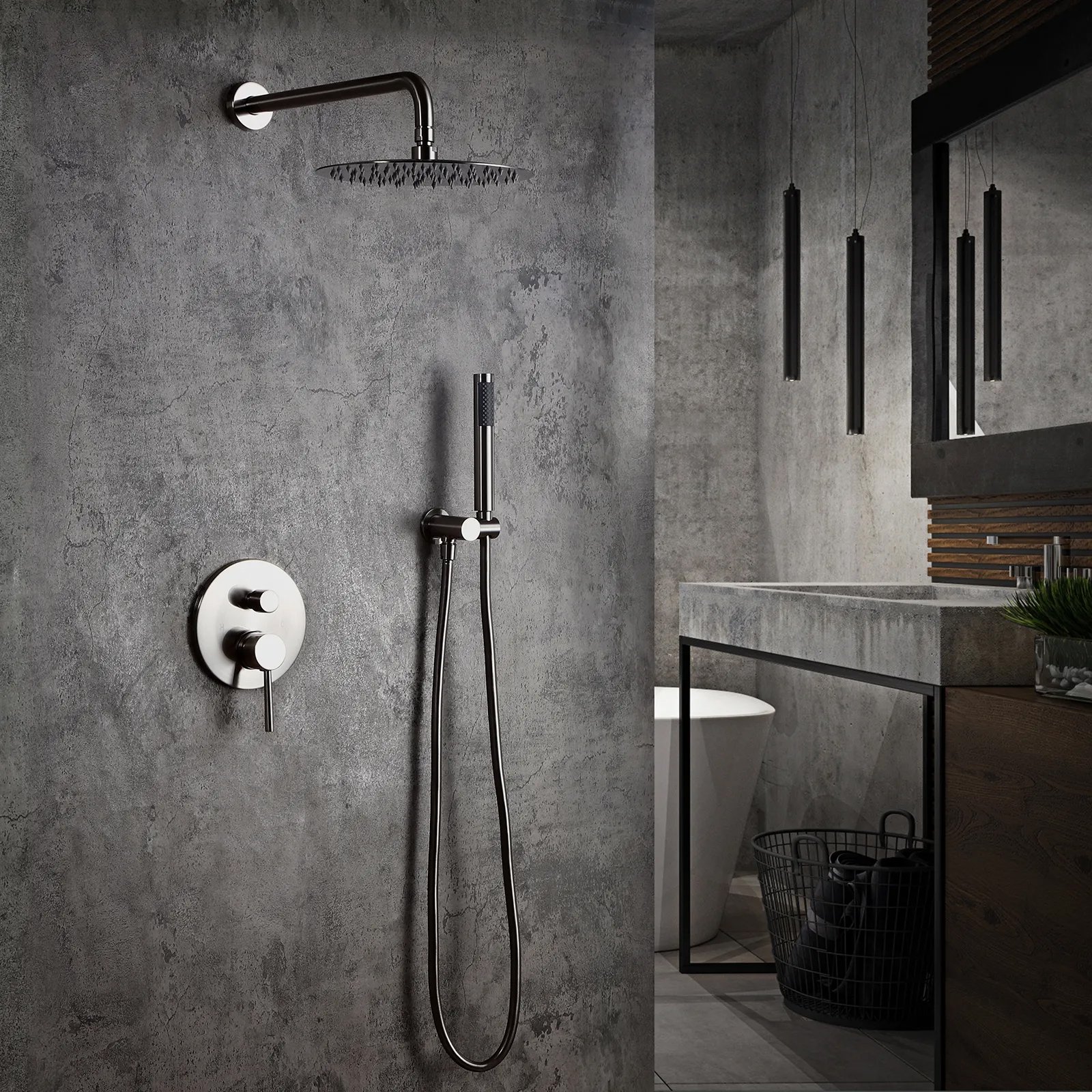 HMR - Wall Mounted Rain Shower System with Handheld Shower Set Solid Brass in Shower Head 12"