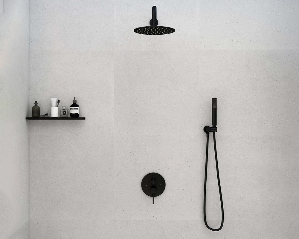 HMR Modern 12" Wall Mounted Rain Shower System with Handheld Shower Set - Black