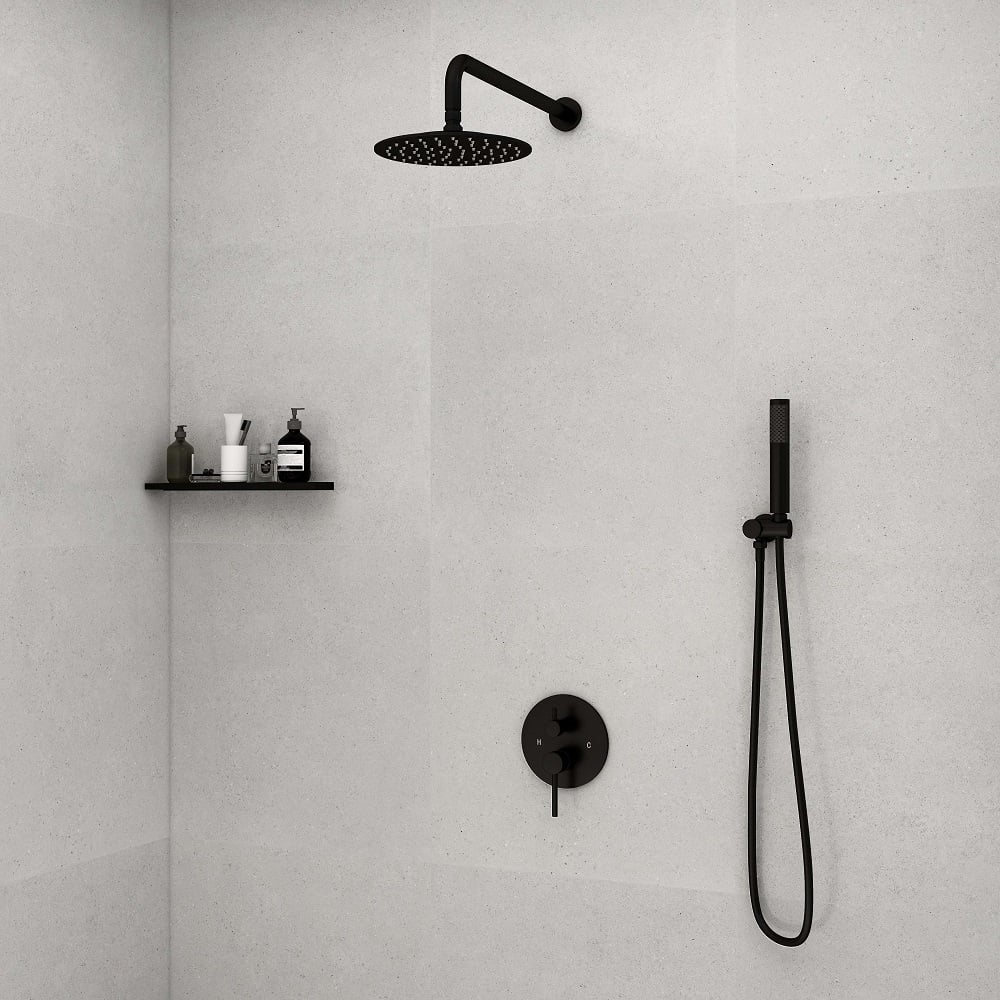 HMR Modern 12" Wall Mounted Rain Shower System with Handheld Shower Set - Black