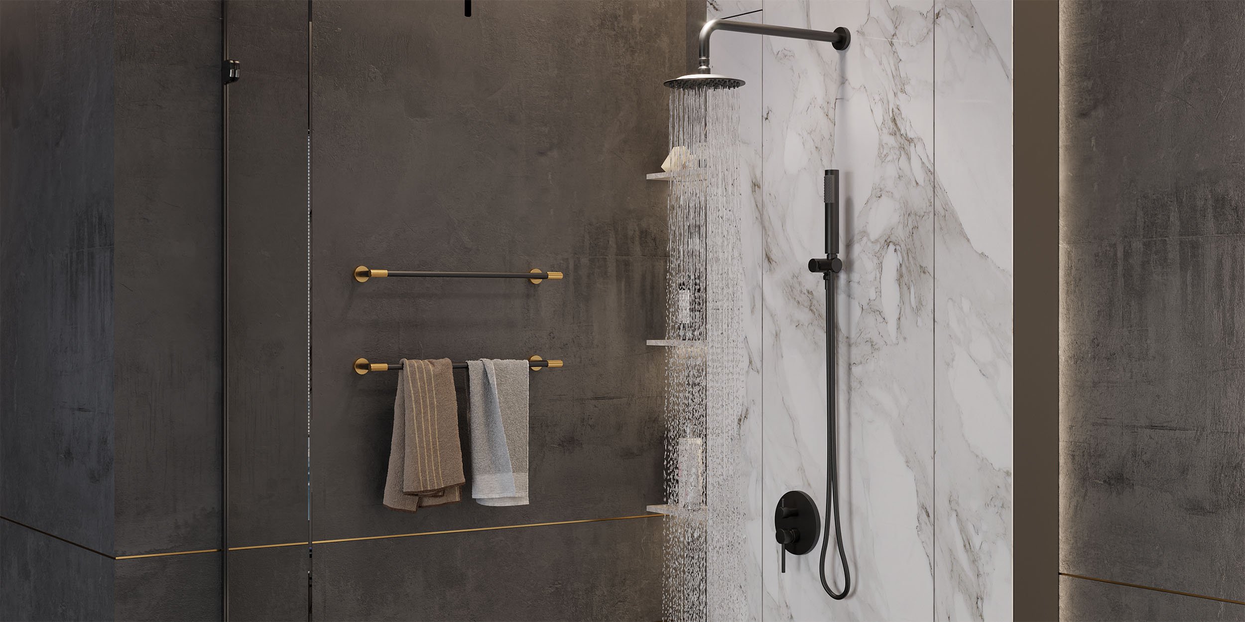 HMR Modern 12" Wall Mounted Rain Shower System with Handheld Shower Set - Black