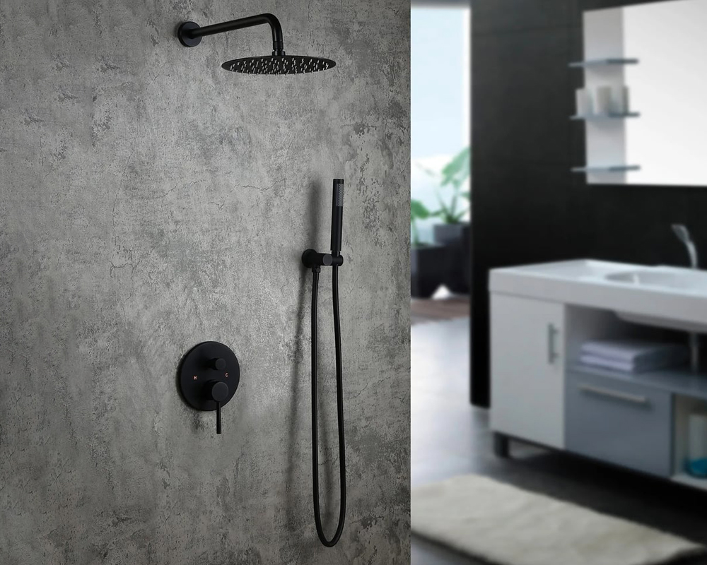 HMR Modern 8" Wall Mounted Rain Shower System with Handheld Shower Set - Black