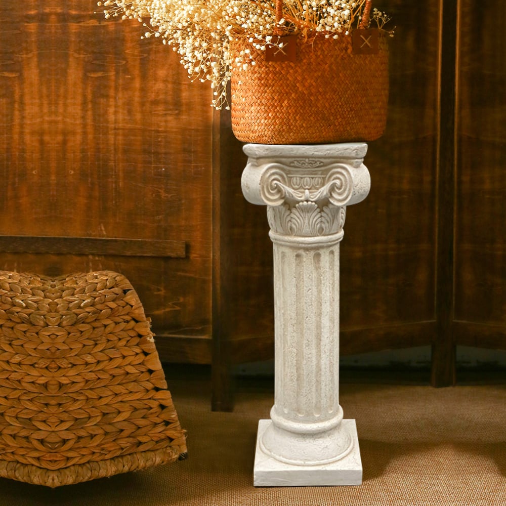 HMR - 32.3" Tall Vintage Corinthian Pillars Square Pedestal Plant Stand Indoor Decor Art White