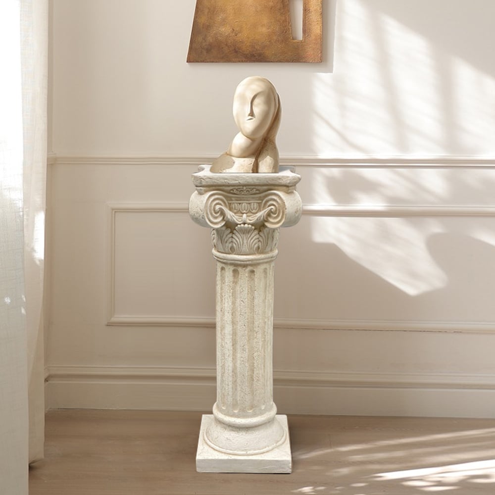 HMR - 32.3" Tall Vintage Corinthian Pillars Square Pedestal Plant Stand Indoor Decor Art White