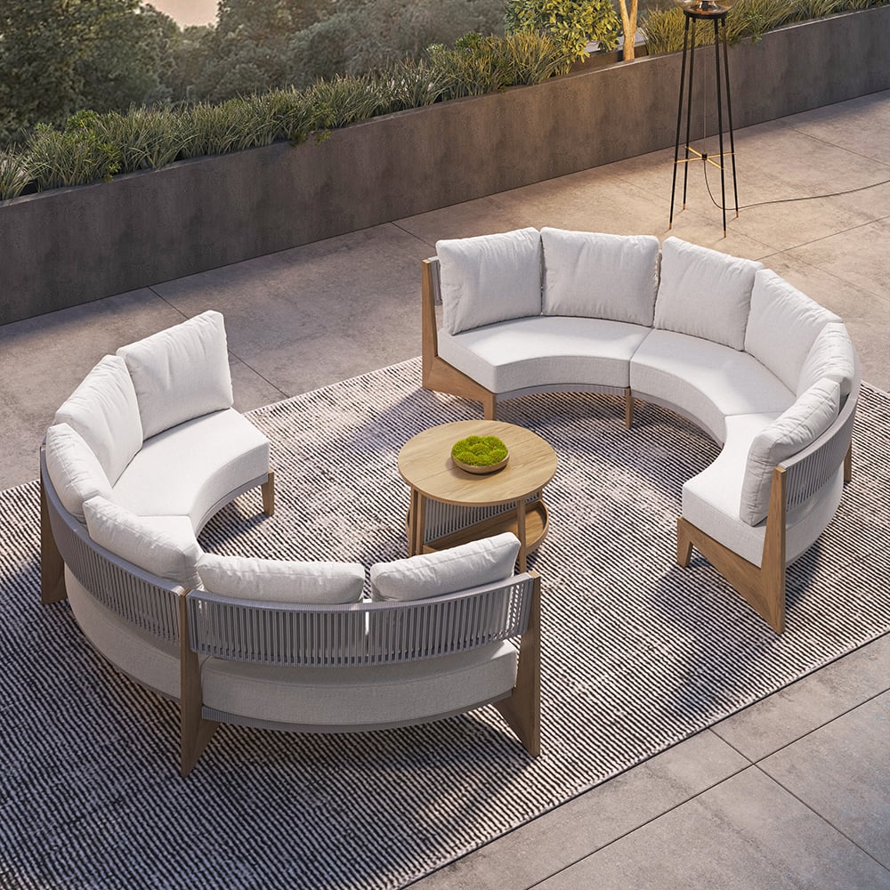 HMR - 8 Pieces Farmhouse Curved Modular Outdoor Patio Sectional Sofa Set with Coffee Table