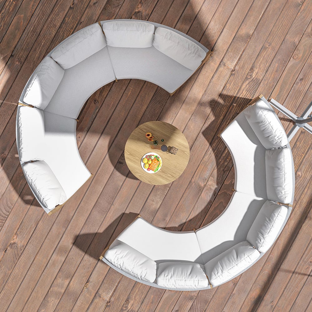 HMR - 8 Pieces Farmhouse Curved Modular Outdoor Patio Sectional Sofa Set with Coffee Table