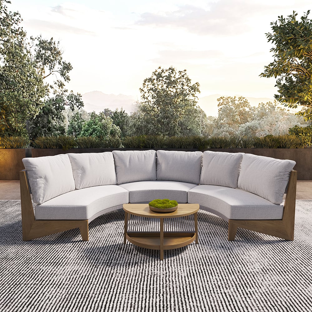 HMR - 8 Pieces Farmhouse Curved Modular Outdoor Patio Sectional Sofa Set with Coffee Table