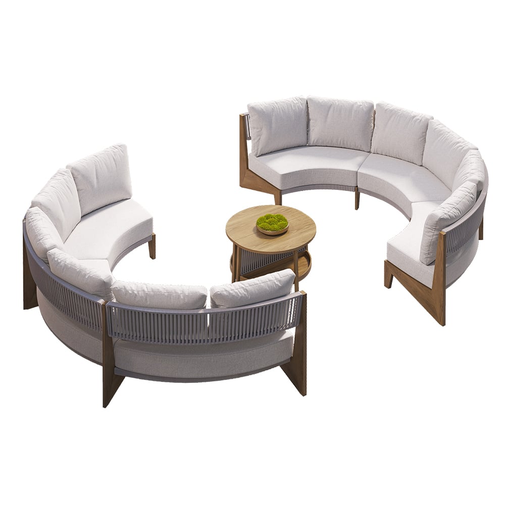 HMR - 8 Pieces Farmhouse Curved Modular Outdoor Patio Sectional Sofa Set with Coffee Table