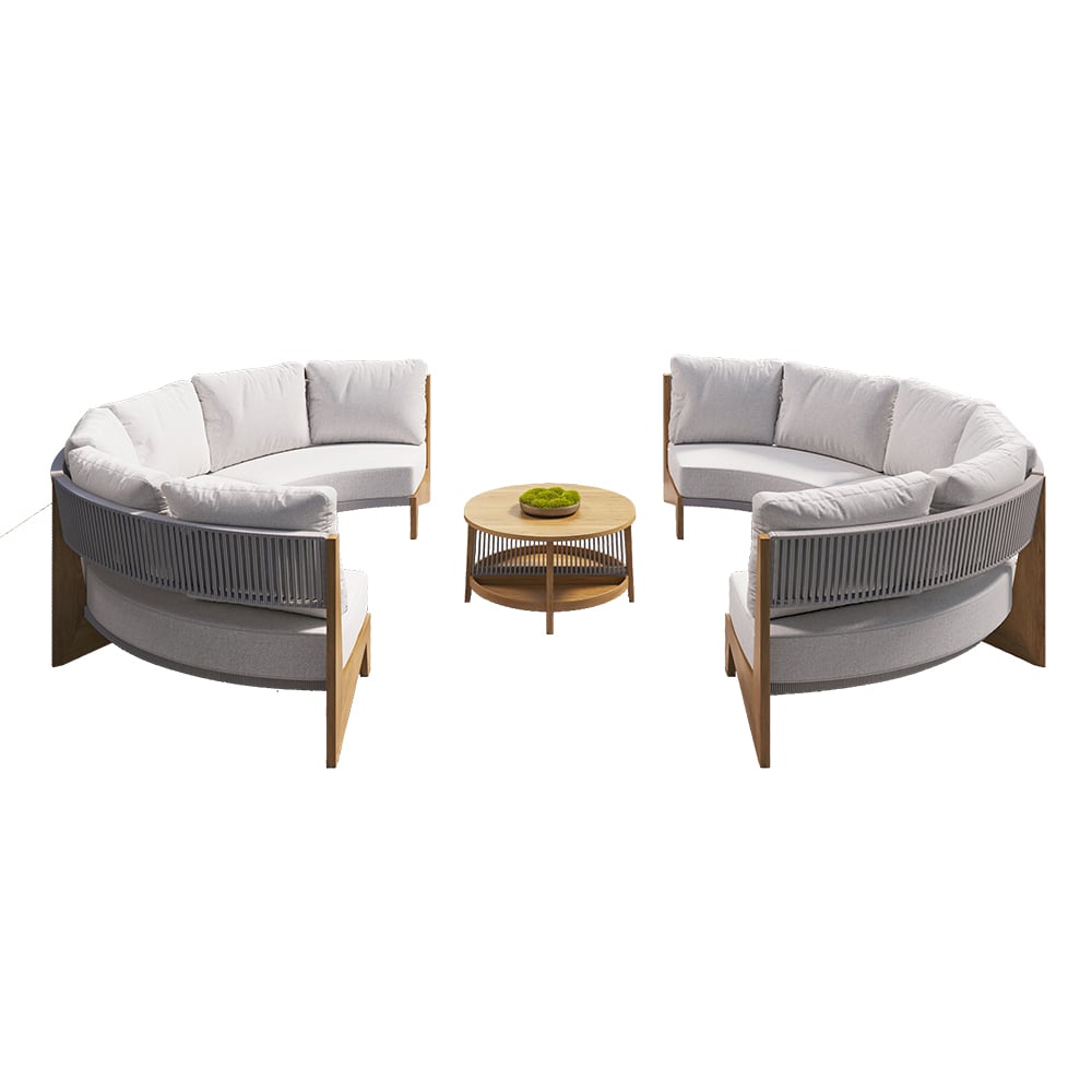 HMR - 8 Pieces Farmhouse Curved Modular Outdoor Patio Sectional Sofa Set with Coffee Table